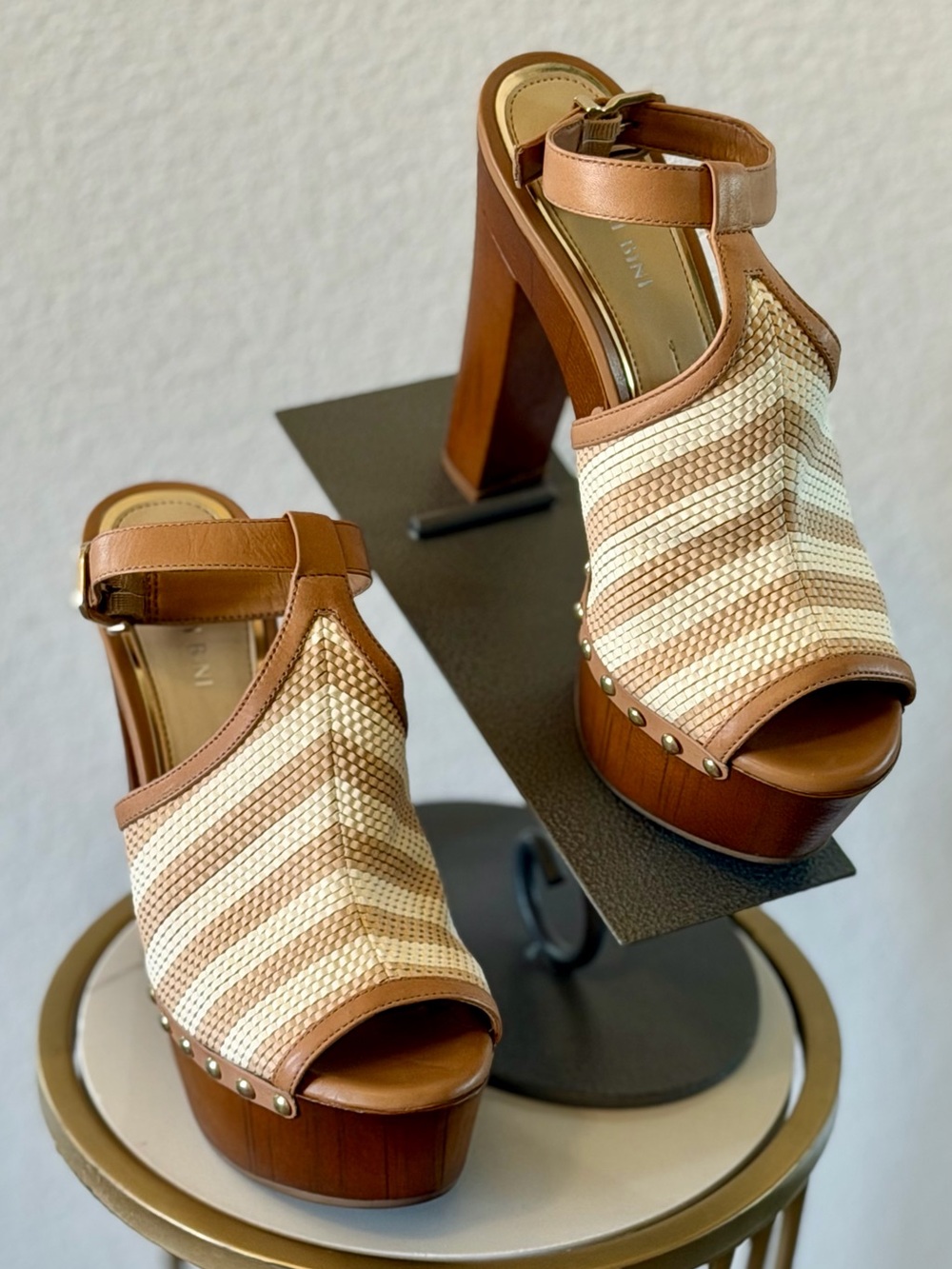 Gianni Bini Tan & Cream Woven Platform Sandals